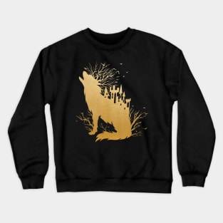 Fairy Tale Metallic Gold Wolf Castle and Trees Crewneck Sweatshirt